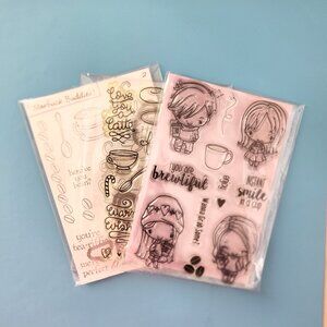 #43 (2) Stamp Sets (1) Stamp/Die Set Coffee Lover Girl Boy Tea Winter Love